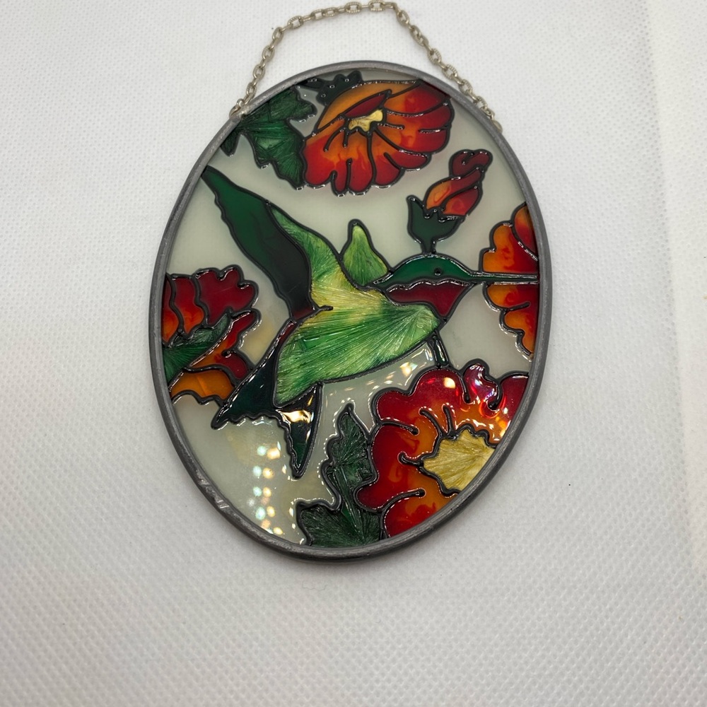 Joan Baker Oval Handpainted Suncatcher Hummingbird 3.5" x 4.5"
